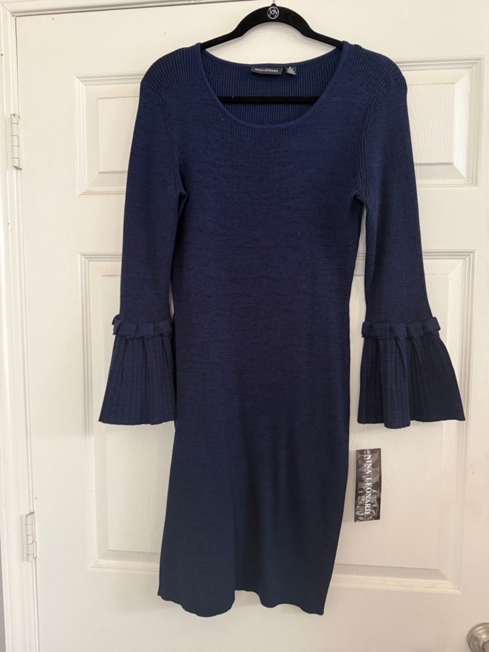 Navy Bell-Sleeve Sweater Dress